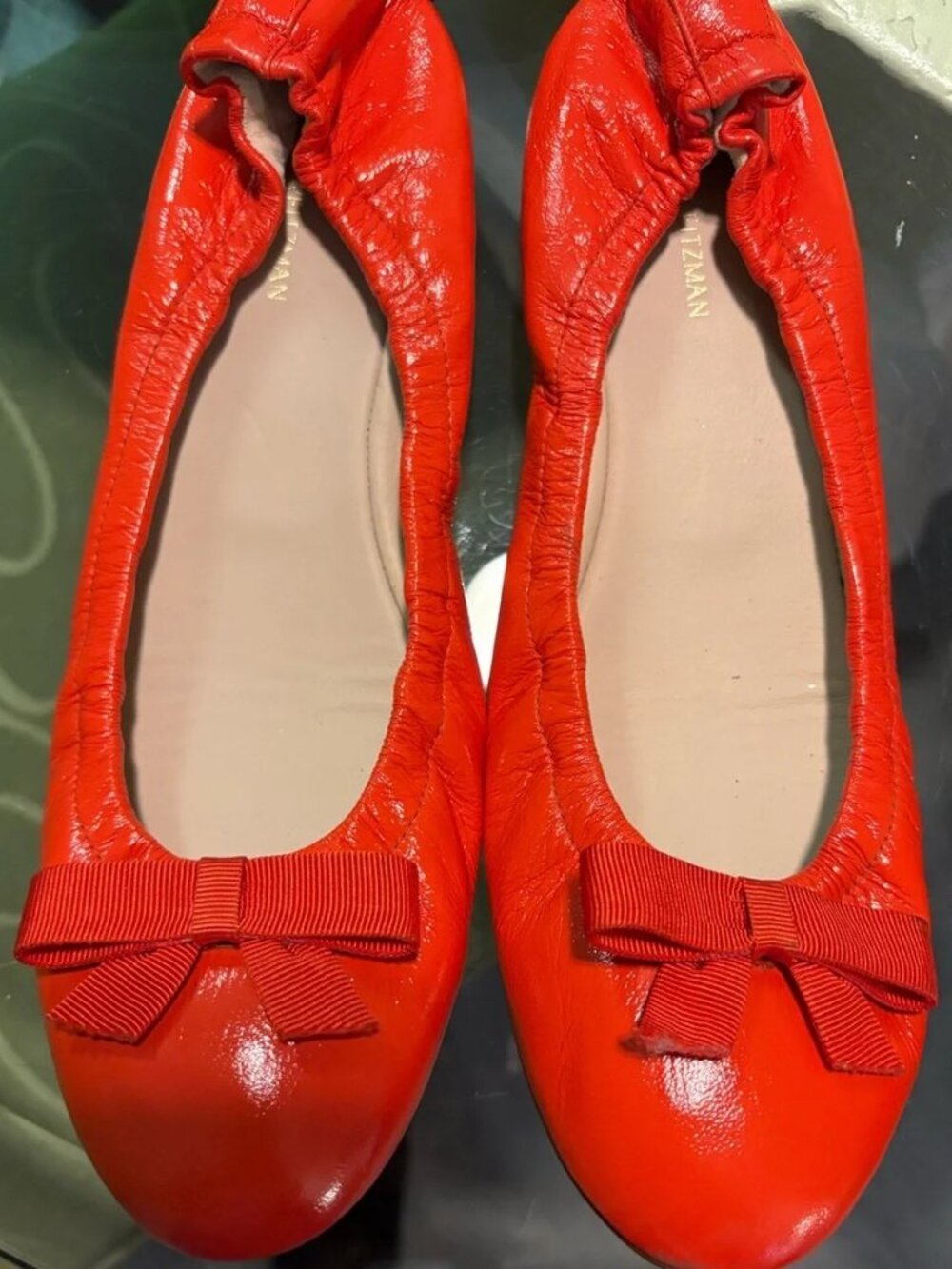 Stuart Weitzman Red Patent Leather Bow Ballet Flats 9.5 made in Spain